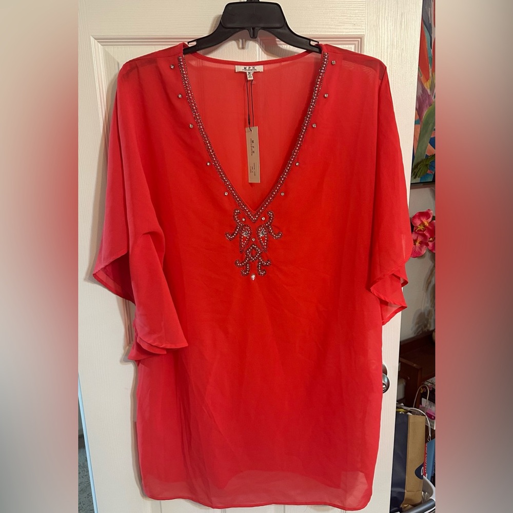 Coral beaded stoned beach cover up. Size 1x. NWT.